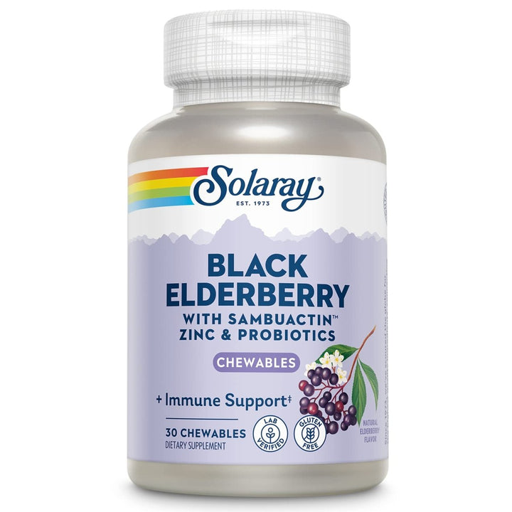 Solaray Black Elderberry Extract with Zinc, Probiotics & Vitamin C | Healthy Immune System Support | 30 Chewable Tablets - The Oasis of Health