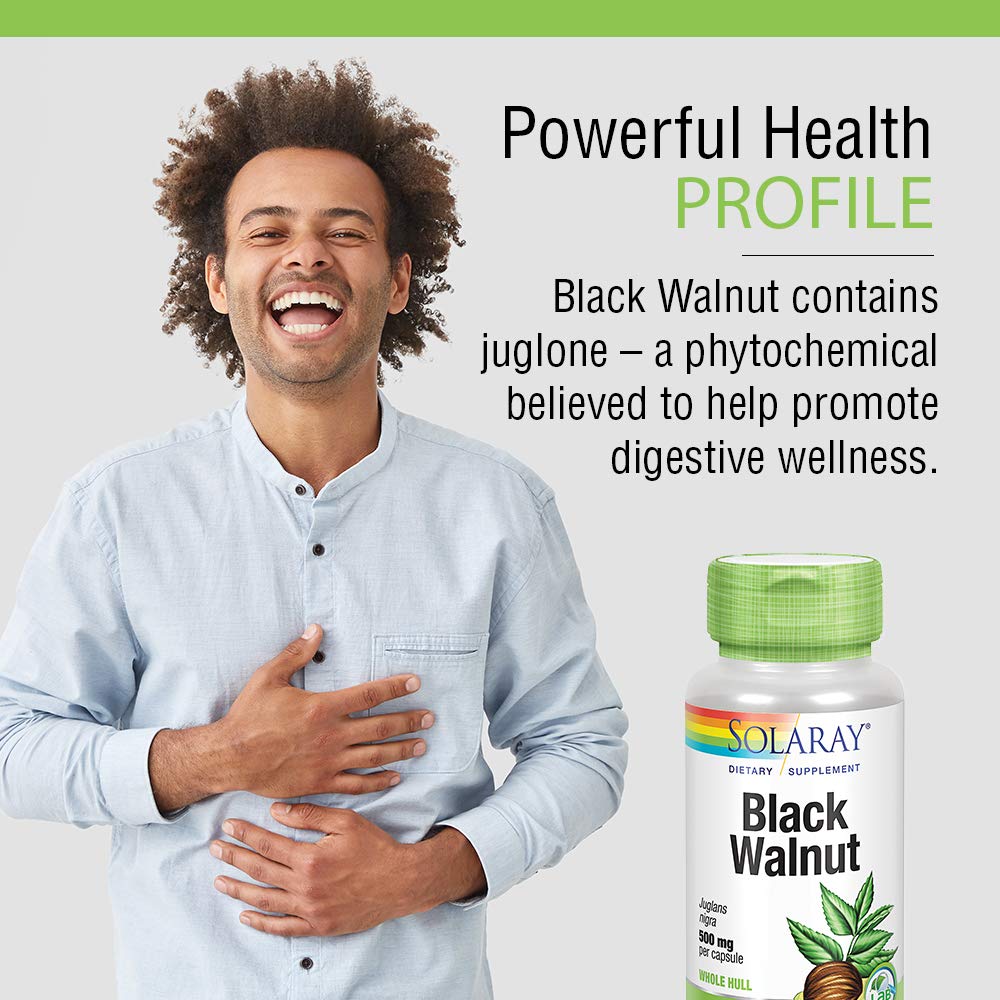 SOLARAY Black Walnut 500 mg | Whole Hull | Healthy Digestive & Intestinal Wellness Support | Non - GMO, Vegan & Lab Verified | 100 VegCaps - The Oasis of Health