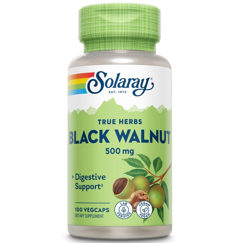 SOLARAY Black Walnut 500 mg | Whole Hull | Healthy Digestive & Intestinal Wellness Support | Non - GMO, Vegan & Lab Verified | 100 VegCaps - The Oasis of Health