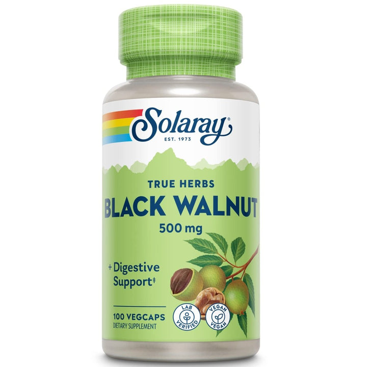 SOLARAY Black Walnut 500 mg | Whole Hull | Healthy Digestive & Intestinal Wellness Support | Non - GMO, Vegan & Lab Verified | 100 VegCaps - The Oasis of Health