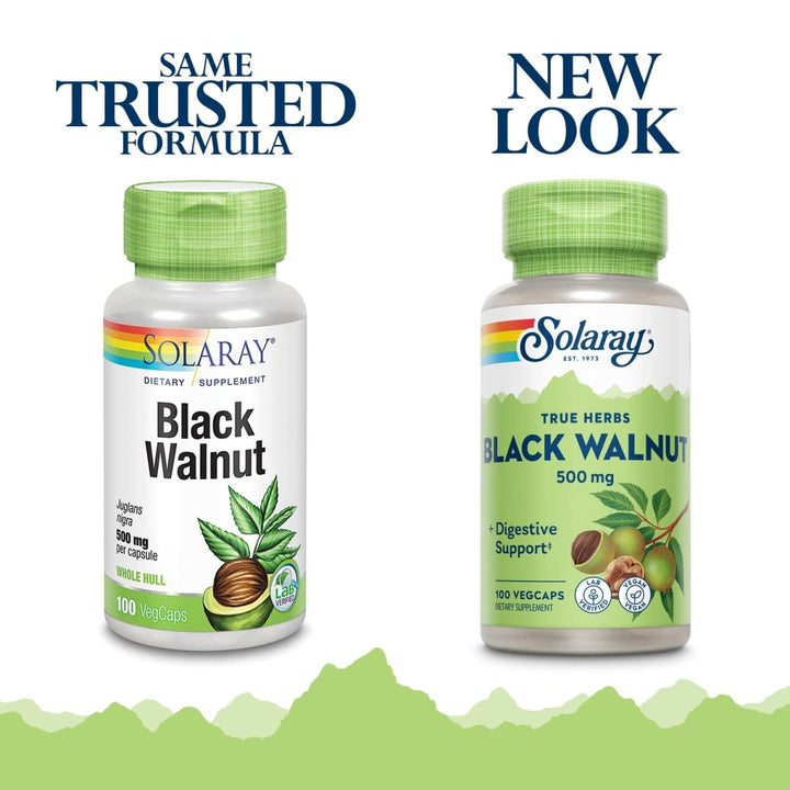 SOLARAY Black Walnut 500 mg | Whole Hull | Healthy Digestive & Intestinal Wellness Support | Non - GMO, Vegan & Lab Verified | 100 VegCaps - The Oasis of Health