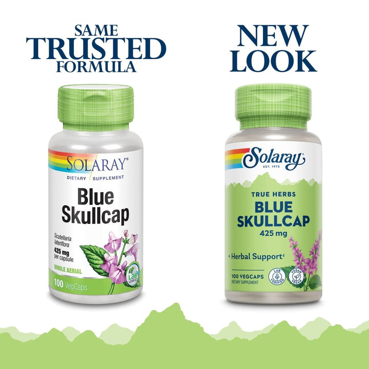 Solaray Blue Skullcap 425mg | Whole Aerial | Healthy Mood and Normal GABA Activity Support | Vegan | 100 VegCaps - The Oasis of Health