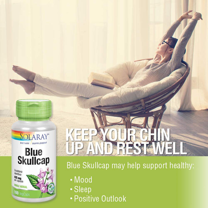 Solaray Blue Skullcap 425mg | Whole Aerial | Healthy Mood and Normal GABA Activity Support | Vegan | 100 VegCaps - The Oasis of Health