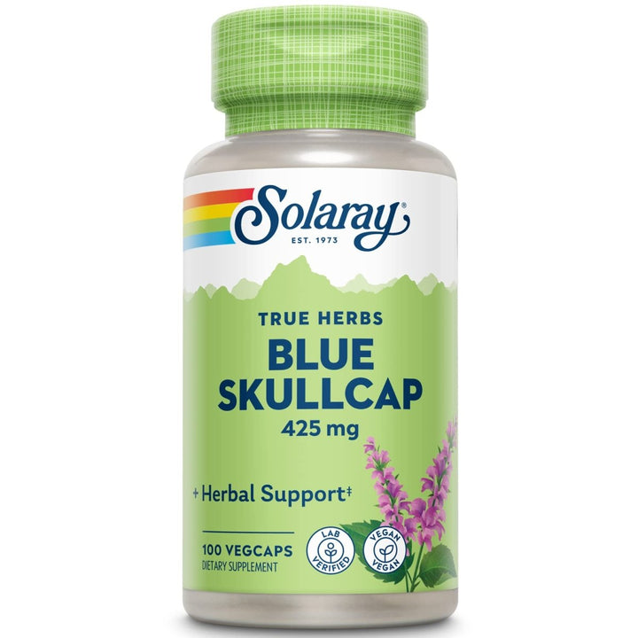 Solaray Blue Skullcap 425mg | Whole Aerial | Healthy Mood and Normal GABA Activity Support | Vegan | 100 VegCaps - The Oasis of Health