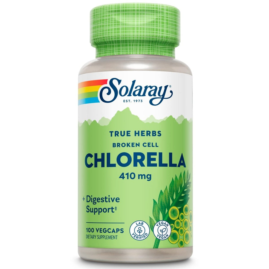 SOLARAY Broken Cell Chlorella 410 mg | Nutrient - Rich Superfood w/Naturally Occurring Protein, Vitamins, Minerals, Chlorophyll | Non - GMO | 100 VegCaps - The Oasis of Health
