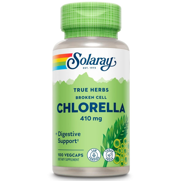 SOLARAY Broken Cell Chlorella 410 mg | Nutrient - Rich Superfood w/Naturally Occurring Protein, Vitamins, Minerals, Chlorophyll | Non - GMO | 100 VegCaps - The Oasis of Health