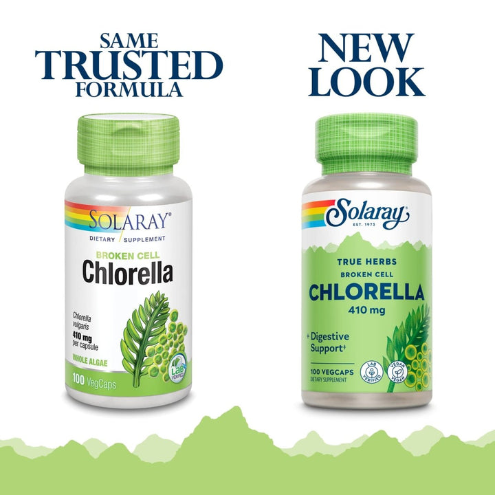 SOLARAY Broken Cell Chlorella 410 mg | Nutrient - Rich Superfood w/Naturally Occurring Protein, Vitamins, Minerals, Chlorophyll | Non - GMO | 100 VegCaps - The Oasis of Health