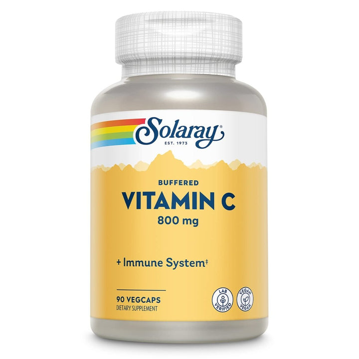 SOLARAY Buffered Vitamin C 800mg w/Rose Hips & Acerola | Immune Function, Skin, Bone & Nerve Health Support, 90 VegCaps - The Oasis of Health