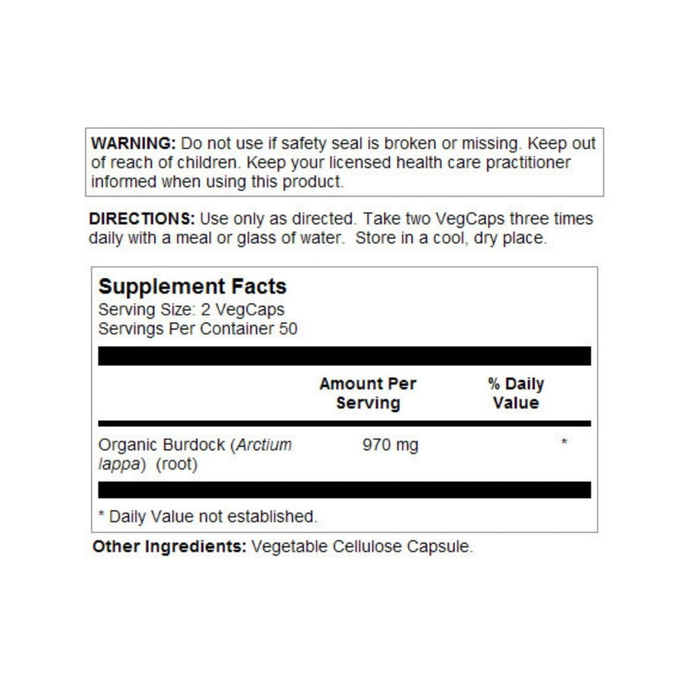 SOLARAY Burdock Root 485 mg | Healthy Liver, Kidney, Digestion, Circulation, Joint & Skin Support | Non - GMO & Vegan | 100 VegCaps - The Oasis of Health