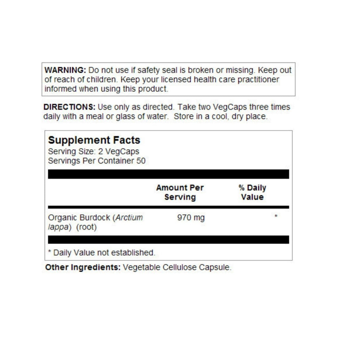 SOLARAY Burdock Root 485 mg | Healthy Liver, Kidney, Digestion, Circulation, Joint & Skin Support | Non - GMO & Vegan | 100 VegCaps - The Oasis of Health