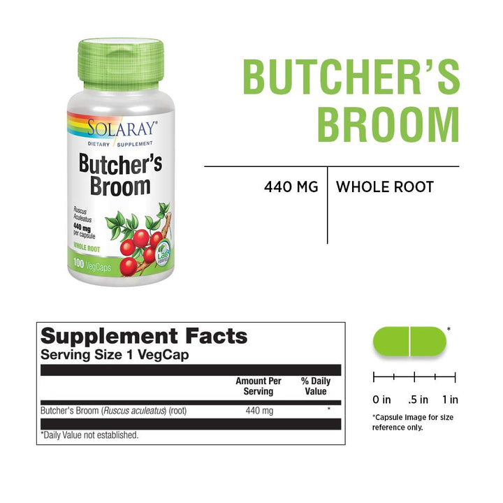 Solaray Butcher's Broom 440mg - 100 VegCaps - The Oasis of Health