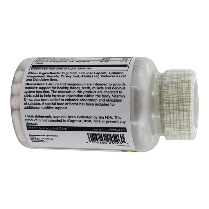 Solaray - Cal - Mag Citrate 2:1 Ratio with Vitamin D2 - 90 Vegetable Capsule(s) - The Oasis of Health