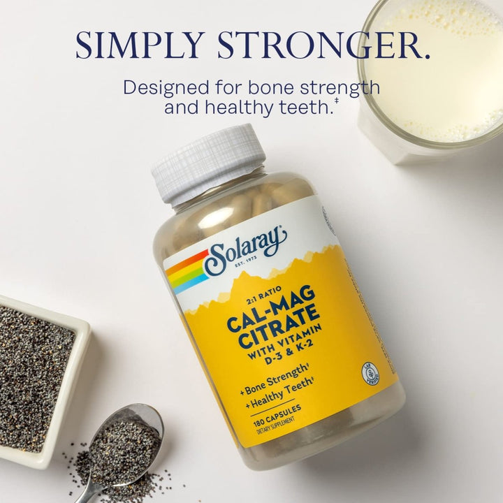 Solaray Cal - Mag Citrate 2:1 with D - 3 & K - 2 Capsules 180 Count - The Oasis of Health