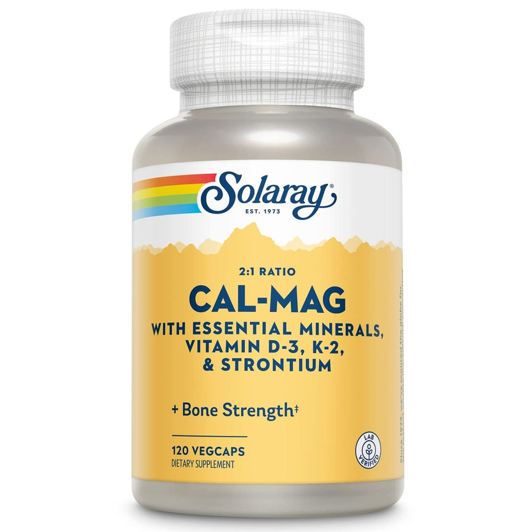 Solaray Cal - Mag with Essential Minerals | Comprehensive Bone Support Formula | Calcium, Magnesium, Strontium, Vitamins D - 3 & K - 2 | 120 VegCaps, 30 Servings - The Oasis of Health