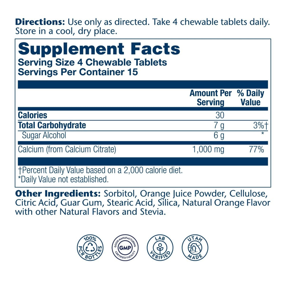 Solaray Calcium Citrate 1000 mg - Natural Orange Flavor 60 Chewables - The Oasis of Health