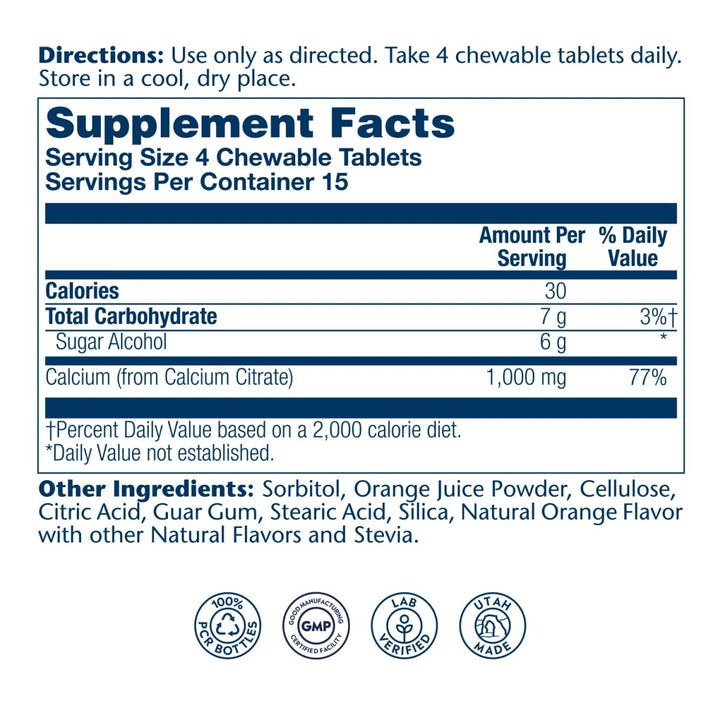 Solaray Calcium Citrate 1000 mg - Natural Orange Flavor 60 Chewables - The Oasis of Health