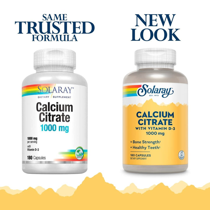 Solaray Calcium Citrate with Vitamin D - 3 1000mg | for Healthy Bones & Teeth, Cardiovascular, Muscle & Nerve Function | Enhanced Absorption | 180 Ct - The Oasis of Health