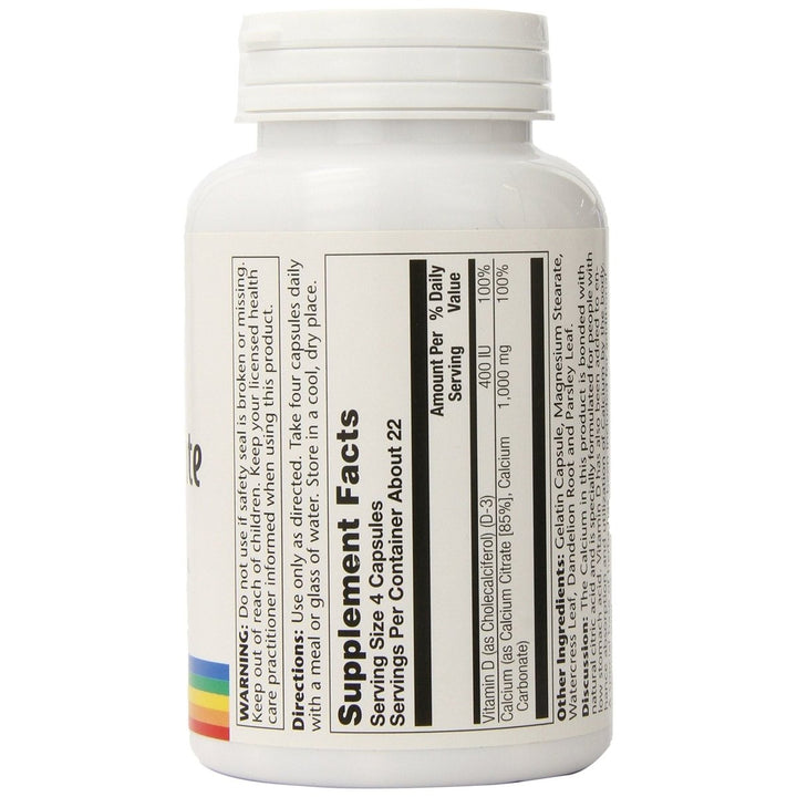 Solaray - Calcium Citrate with Vitamin D3 1000 mg. - 90 Capsules - The Oasis of Health