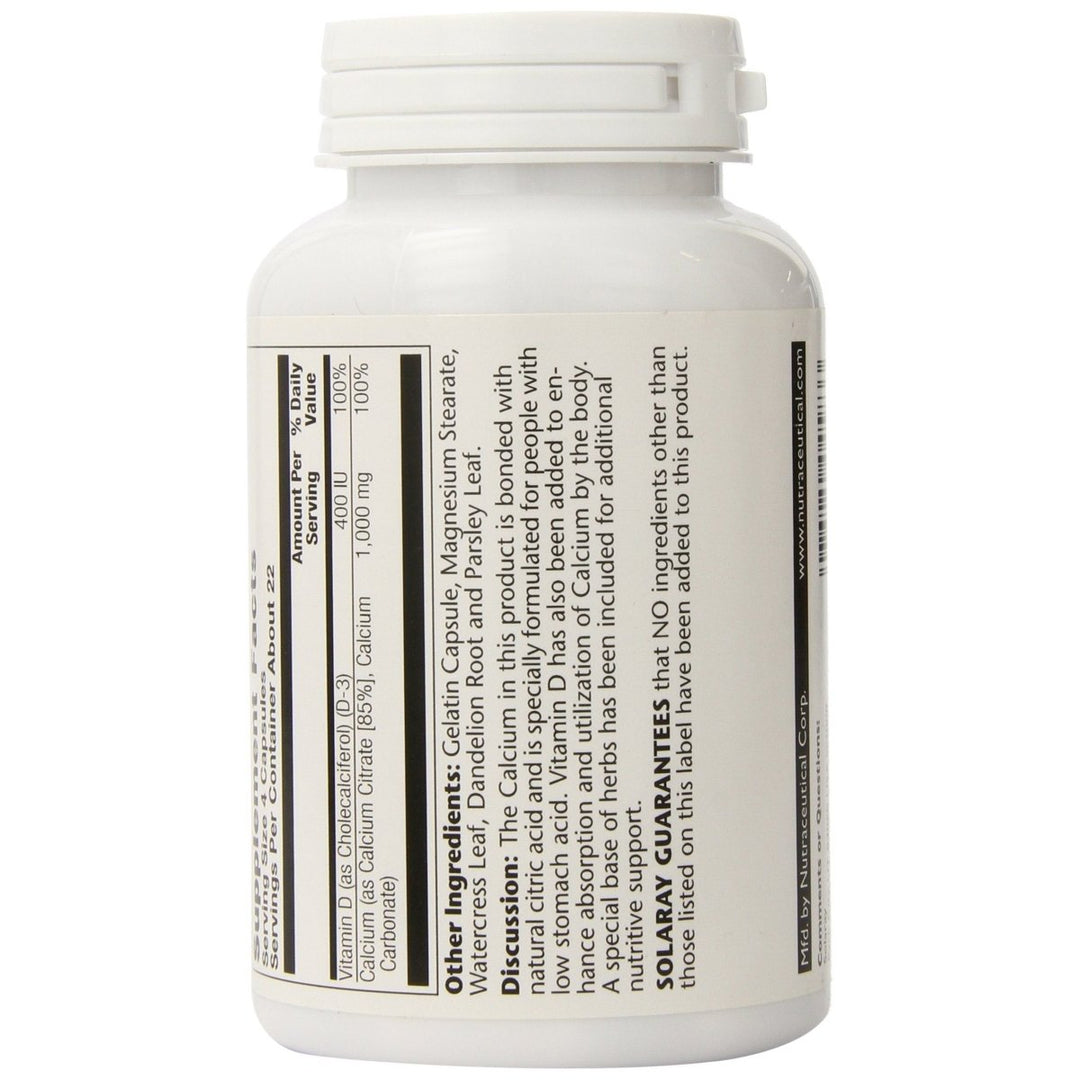 Solaray - Calcium Citrate with Vitamin D3 1000 mg. - 90 Capsules - The Oasis of Health