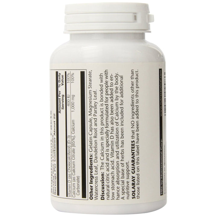 Solaray - Calcium Citrate with Vitamin D3 1000 mg. - 90 Capsules - The Oasis of Health