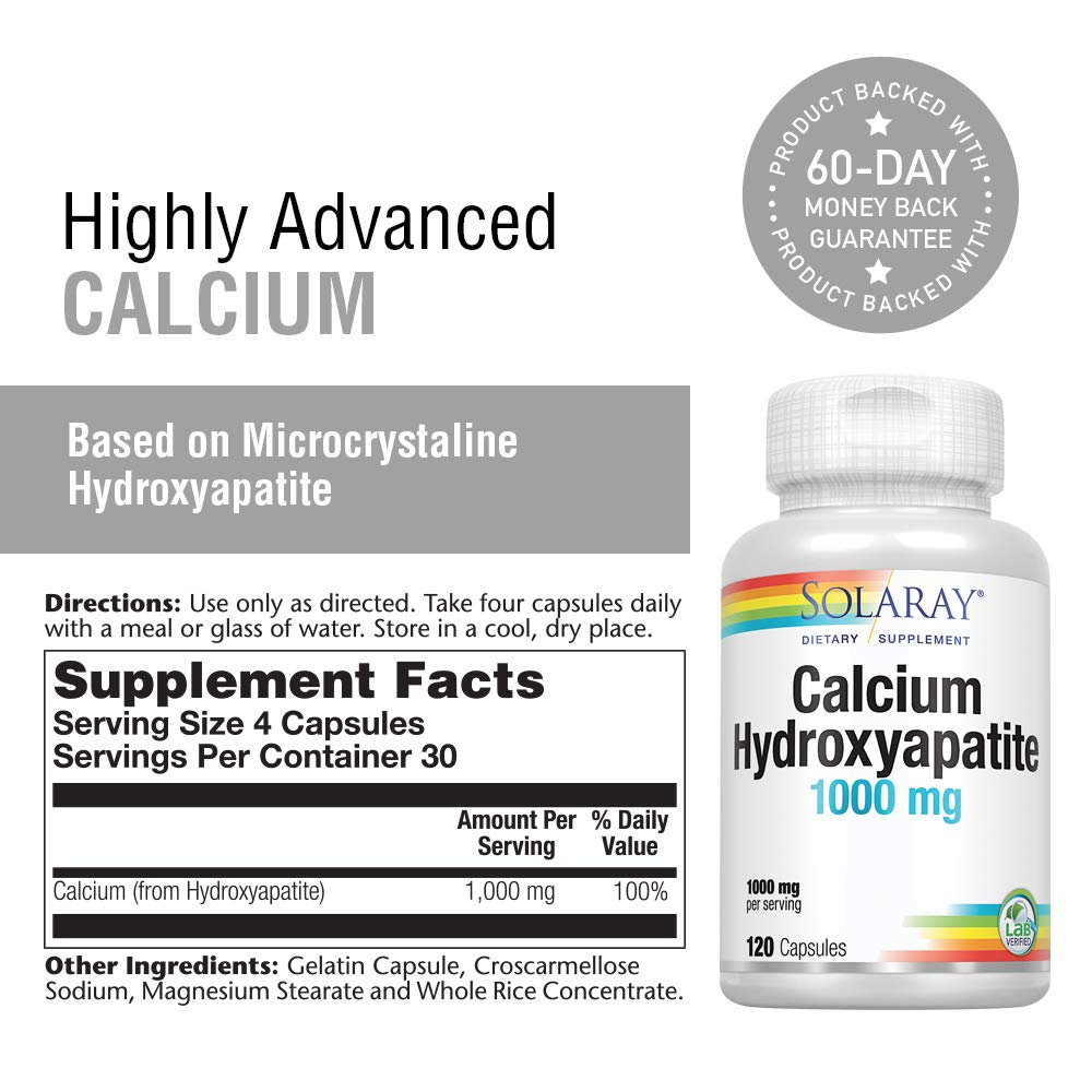 Solaray Calcium Hydroxyapatite 1000mg | Highly Advanced Calcium Supplement to Help Support Healthy Bones & Teeth, Nerve & Muscle Function | 120 Caps - The Oasis of Health