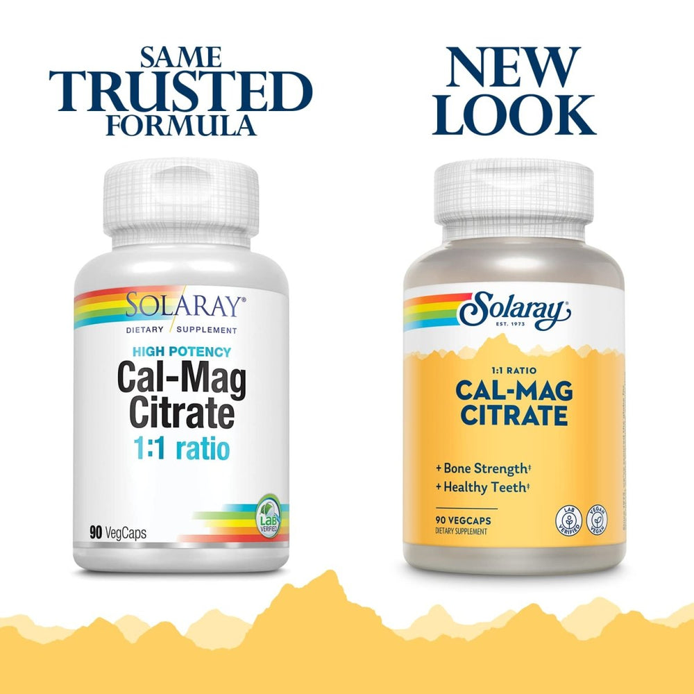 Solaray Calcium Magnesium Citrate 1000mg 1:1 Ratio, Bone Strength Supplement, Muscle, Nervous System and Bone Health Support, Chelated for High Absorption, Gentle Digestion, 15 Servings, 90 VegCaps - The Oasis of Health