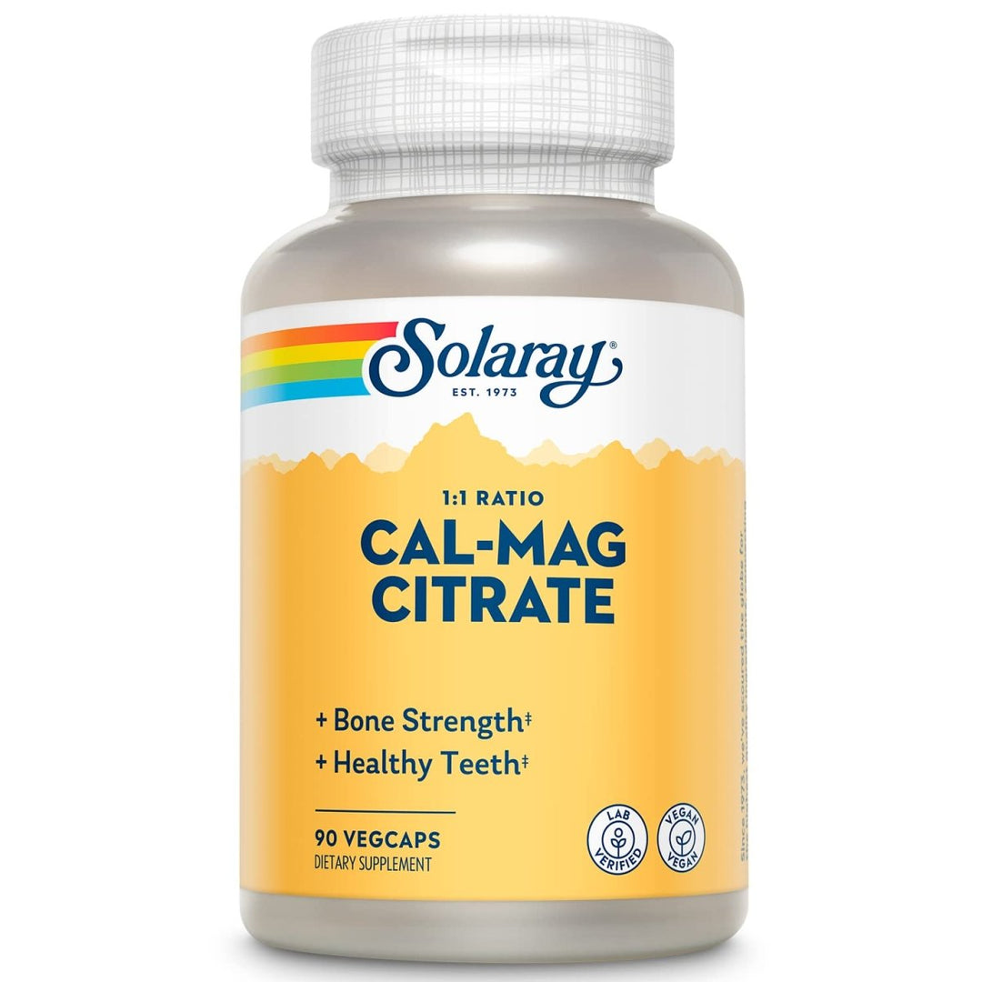 Solaray Calcium Magnesium Citrate 1000mg 1:1 Ratio, Bone Strength Supplement, Muscle, Nervous System and Bone Health Support, Chelated for High Absorption, Gentle Digestion, 15 Servings, 90 VegCaps - The Oasis of Health