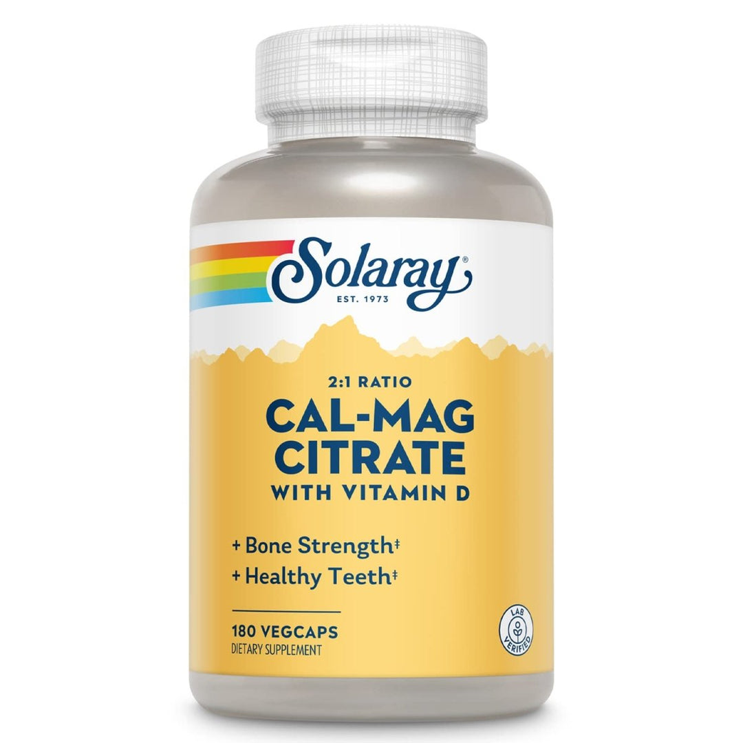 SOLARAY Calcium & Magnesium Citrate 2:1 Ratio w/Vitamin D - 3, Healthy Bones, Muscle & Nervous System Support, High Absorption 180 Capsules - The Oasis of Health