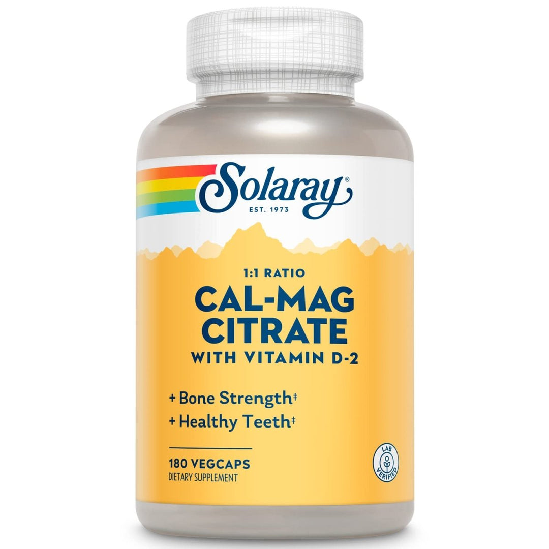 SOLARAY Calcium & Magnesium Citrate with Vitamin D - 2, 1:1 Ratio for Healthy Bones, Teeth, Muscle & Nervous System Function High Absorption 180 Count - The Oasis of Health