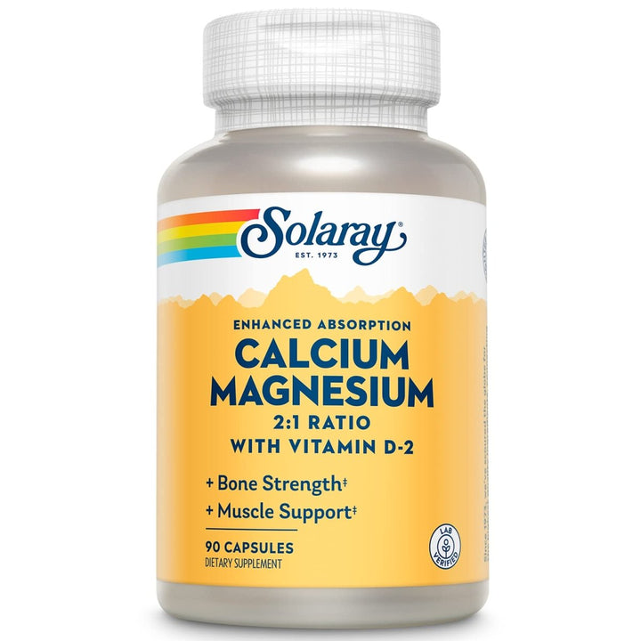 Solaray Calcium & Magnesium w/ D2 Amino Acid Chelate 2:1, Capsule (Btl - Plastic) | 90ct - The Oasis of Health
