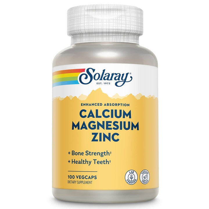 Solaray Calcium Magnesium Zinc Supplement, with Cal & Mag Citrate, Strong Bones & Teeth Support, Easy to Swallow Capsules, Vegan, 60 Day Money Back Guarantee, 25 Servings, 100 VegCaps - The Oasis of Health