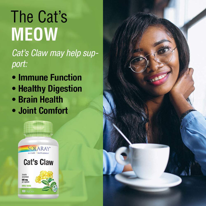 Solaray Cat's Claw Bark 500mg | Healthy Immune & Digestive System Function Support | May Help Protect Brain Function | Joint Health Support | 100ct - The Oasis of Health