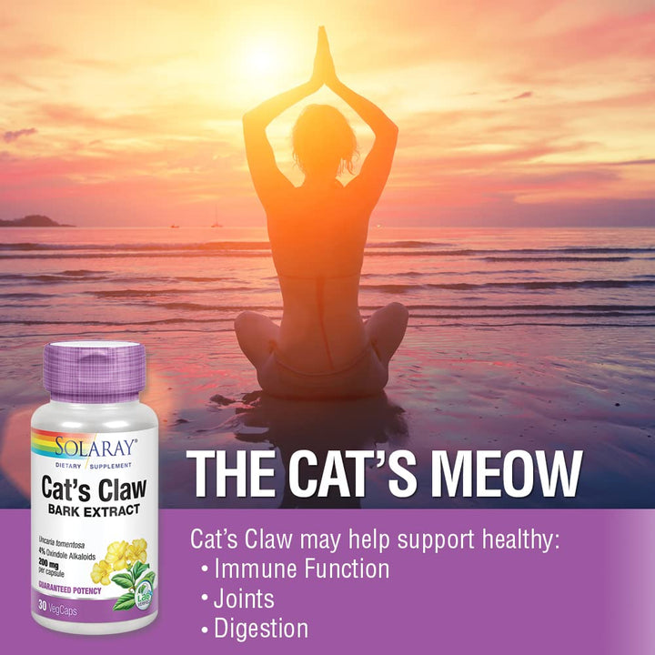 SOLARAY Cats Claw Bark Extract 200mg | 4% Oxindole Alkaloids | Healthy Immune & Joint Function Support | 30 VegCaps - The Oasis of Health