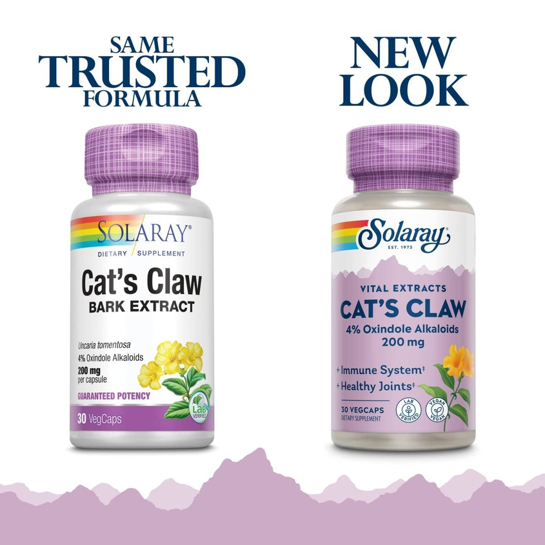 SOLARAY Cats Claw Bark Extract 200mg | 4% Oxindole Alkaloids | Healthy Immune & Joint Function Support | 30 VegCaps - The Oasis of Health