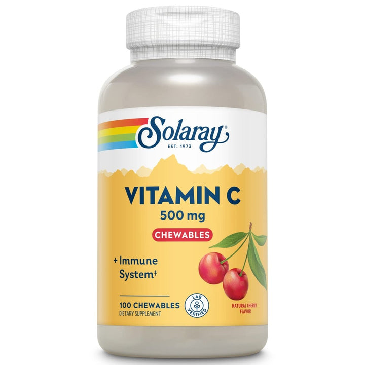 Solaray Chewable Vitamin C 500 mg, Natural Cherry Flavor with Natural Sweeteners, Antioxidant and Immune Support Supplement with Whole Food Base, 60 - Day Guarantee, 100 Servings, 100 Chewables - The Oasis of Health
