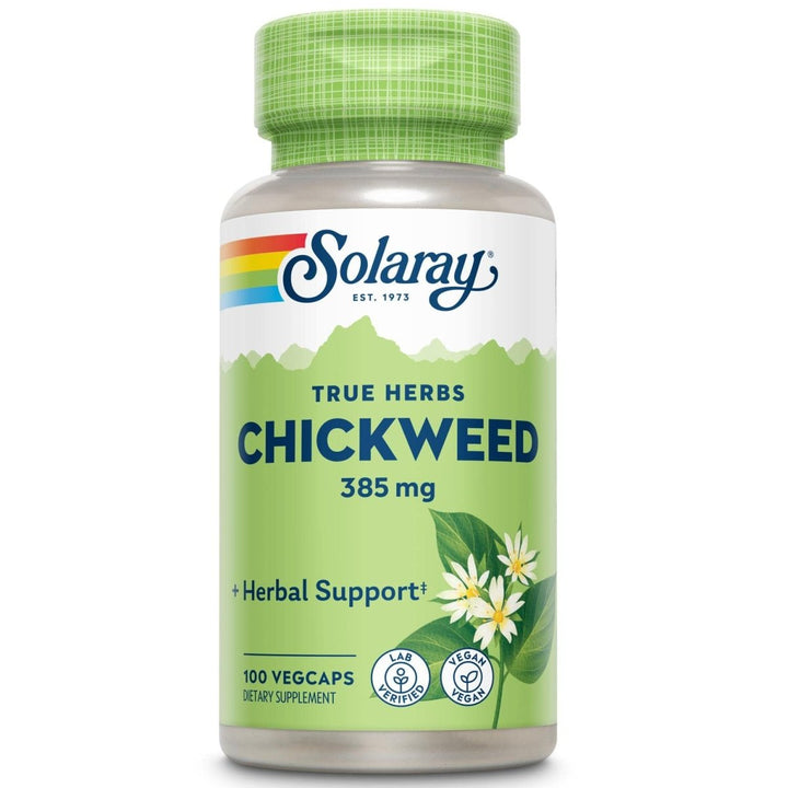 SOLARAY Chickweed 385 mg | Herbal Supplement | Healthy Digestion, Skin & Appetite Support | Non - GMO, Vegan & Lab Verified | 100 VegCaps - The Oasis of Health
