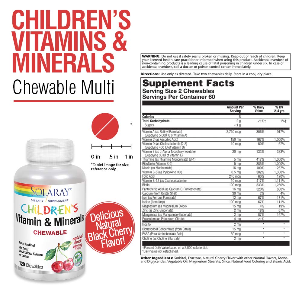 Solaray Children's Vitamins & Minerals - 120 Chews - The Oasis of Health