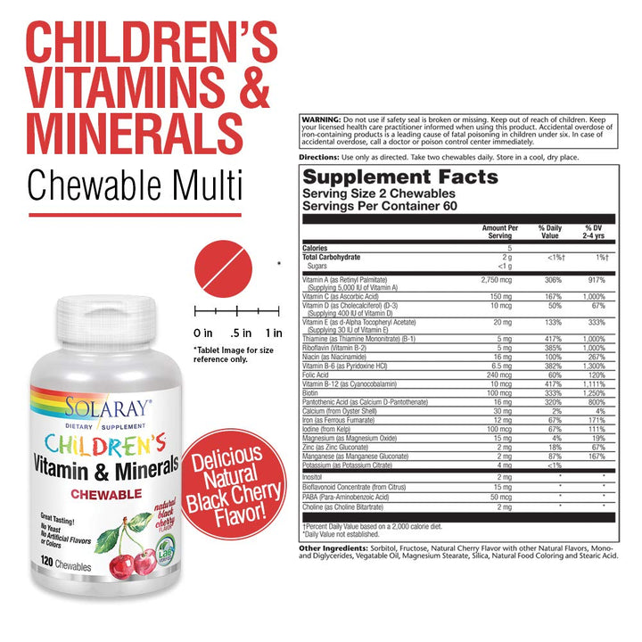 Solaray Children's Vitamins & Minerals - 120 Chews - The Oasis of Health