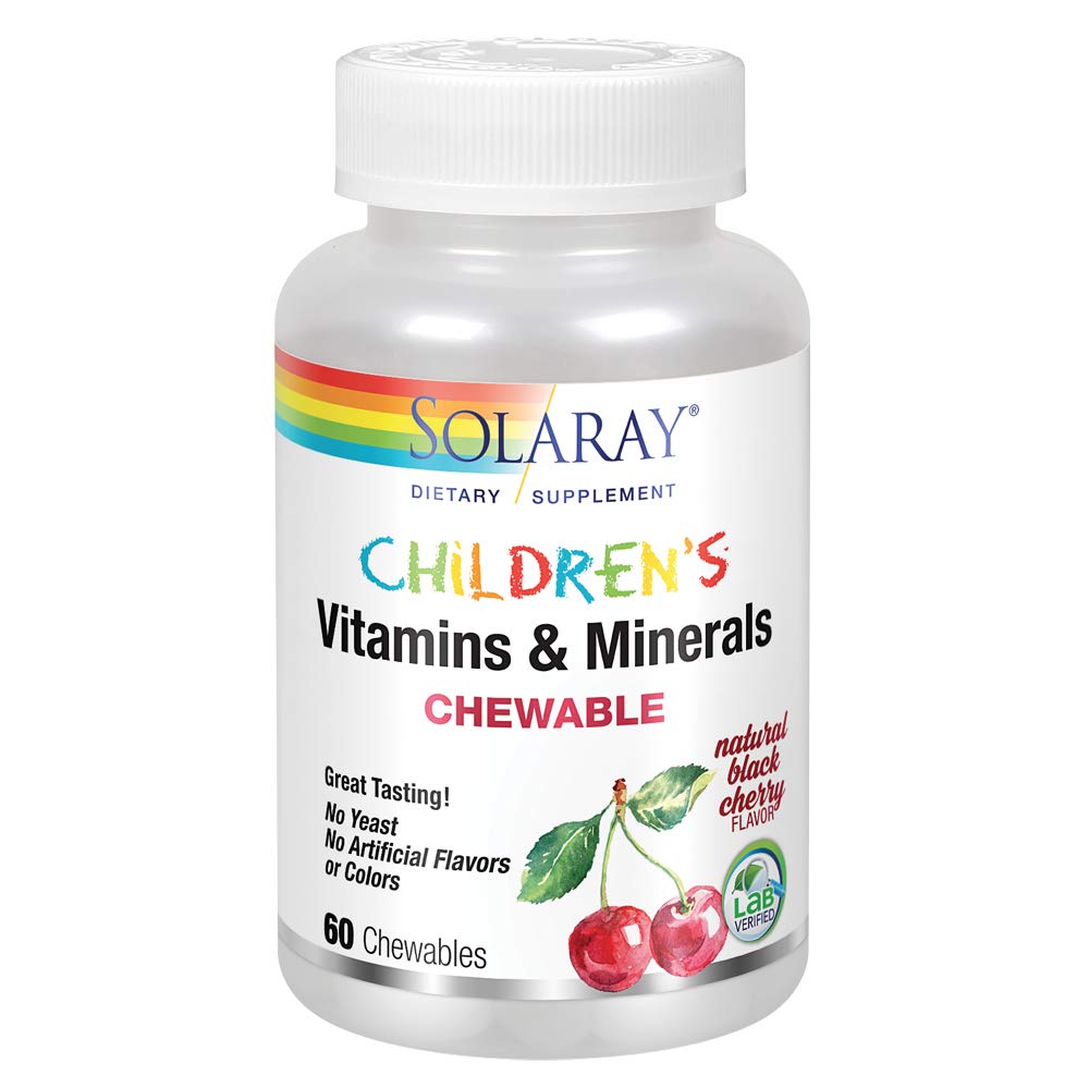 Solaray Childrens Vitamins & Minerals Complete Multivitamin for Kids Great Black Cherry Flavor (076280047974) (60 Chews, 30 Serv) - The Oasis of Health