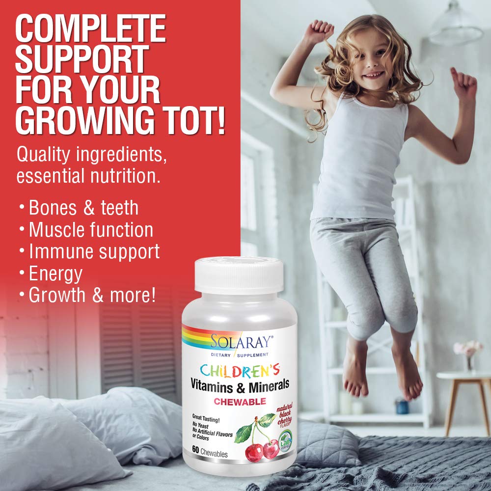 Solaray Childrens Vitamins & Minerals Complete Multivitamin for Kids Great Black Cherry Flavor (076280047974) (60 Chews, 30 Serv) - The Oasis of Health