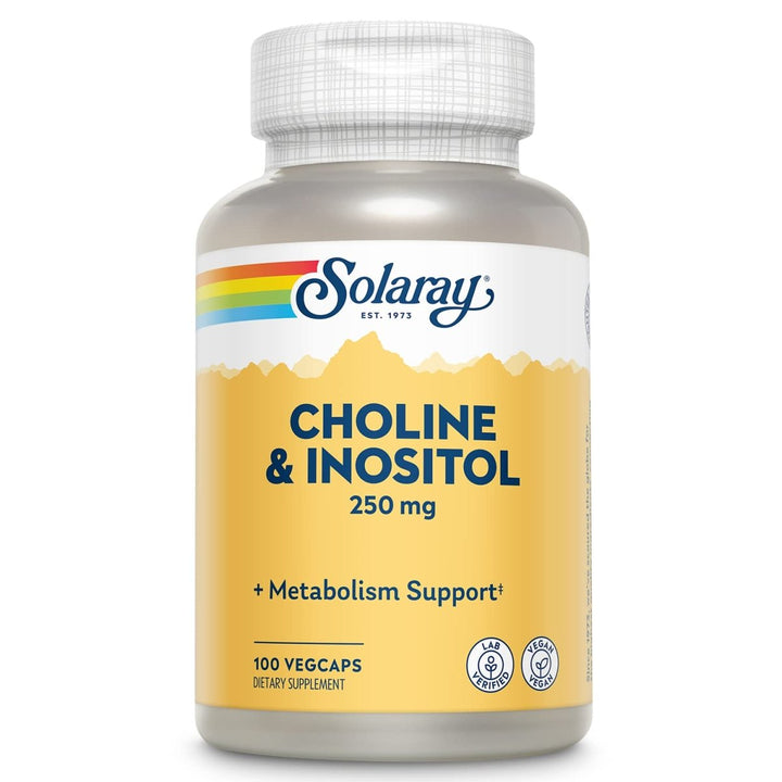 Solaray Choline & Inositol 250 mg | Two - Nutrient Combo for Healthy Fat Metabolism, Brain Function Support | 100 VegCaps - The Oasis of Health