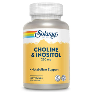 Solaray Choline & Inositol 250 mg | Two - Nutrient Combo for Healthy Fat Metabolism, Brain Function Support | 100 VegCaps - The Oasis of Health