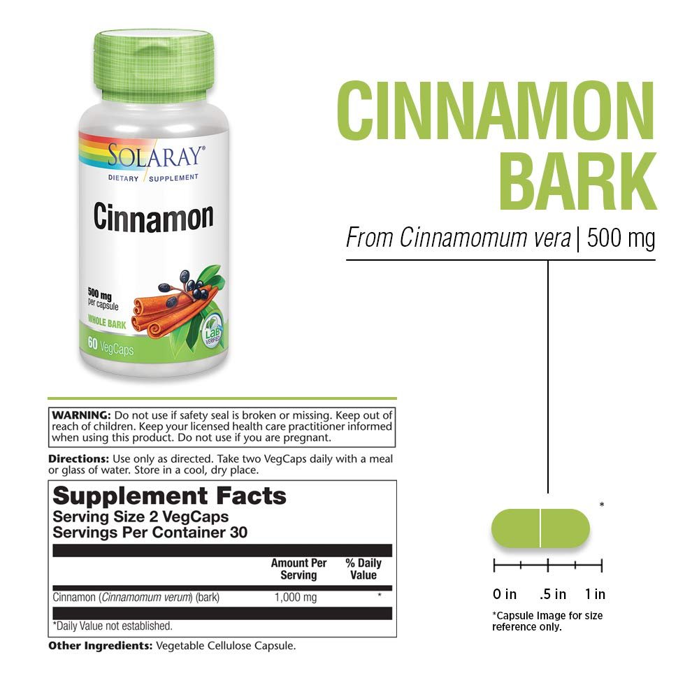 SOLARAY Cinnamon Bark 1000 mg | Healthy Digestive Function | Antioxidant | 60 VegCaps - The Oasis of Health