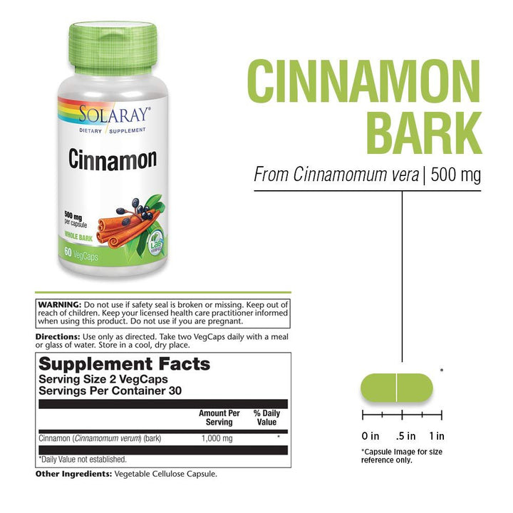 SOLARAY Cinnamon Bark 1000 mg | Healthy Digestive Function | Antioxidant | 60 VegCaps - The Oasis of Health