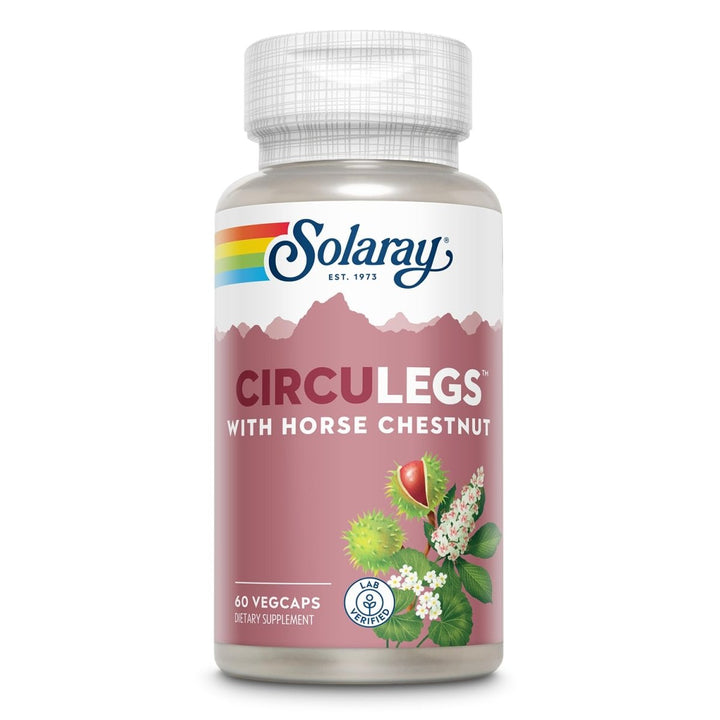 SOLARAY CircuLegs with Horse Chestnut Extract, Gotu Kola, Butcher's Broom, and More, Circulation and Vein Support for Healthy Legs, 60 - Day Guarantee, Lab Verified (30 Serv, 60 VegCaps) - The Oasis of Health