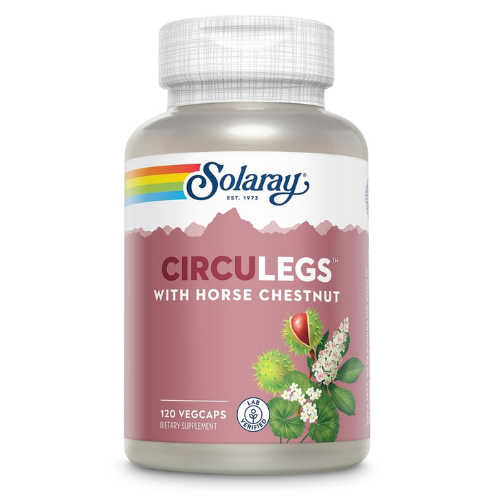 SOLARAY CircuLegs with Horse Chestnut Extract, Gotu Kola, Butcher's Broom, and More, Circulation and Vein Support for Healthy Legs, 60 - Day Guarantee, Lab Verified (60 Serv, 120 VegCaps) - The Oasis of Health