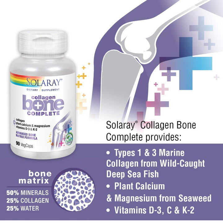 SOLARAY Collagen Bone Complete | Advanced Bone Matrix Formula with Plant Calcium & Magnesium | 30 Servings | 90 VegCaps - The Oasis of Health
