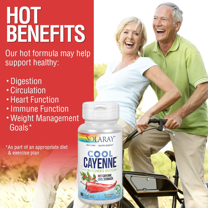 SOLARAY Cool Cayenne Pepper 40,000 HU with Butchers Broom for Healthy Circulation Support | 90 VegCaps - The Oasis of Health