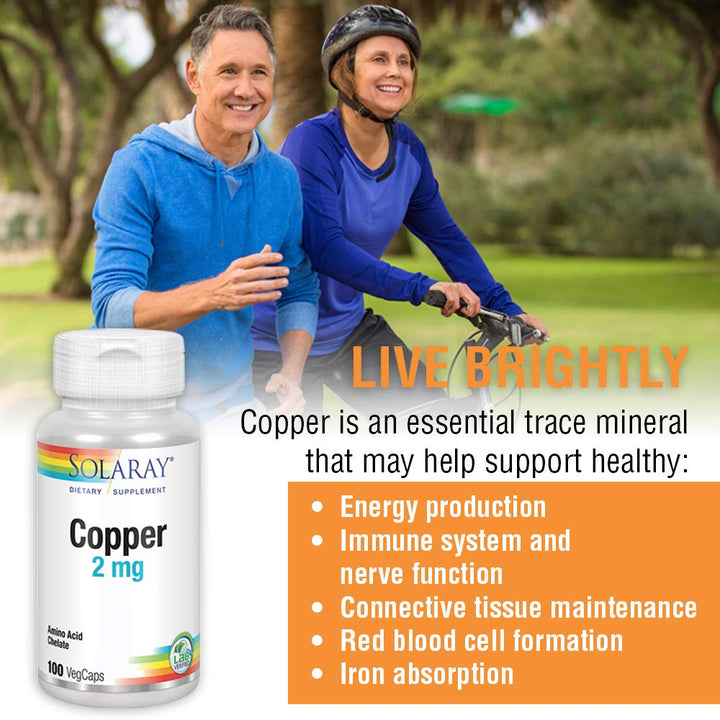 Solaray Copper 2 mg | Healthy Red Blood Cell Formation, Immune and Nerve Function Support | Non - GMO | 100ct - The Oasis of Health