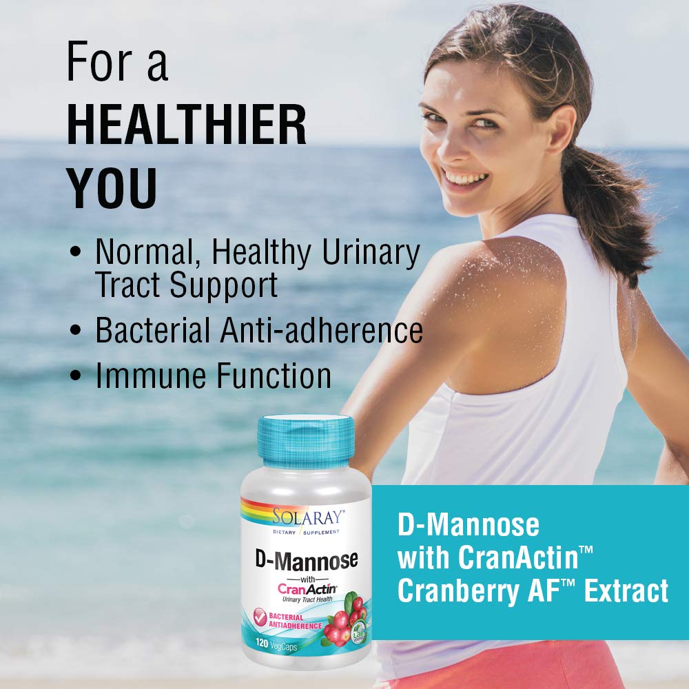 SOLARAY D - Mannose with CranActin Cranberry Extract 1000mg | for Normal, Healthy Urinary Tract Support | with Vitamin C | Non - GMO & Vegan | 120 Count | 2 pk - The Oasis of Health